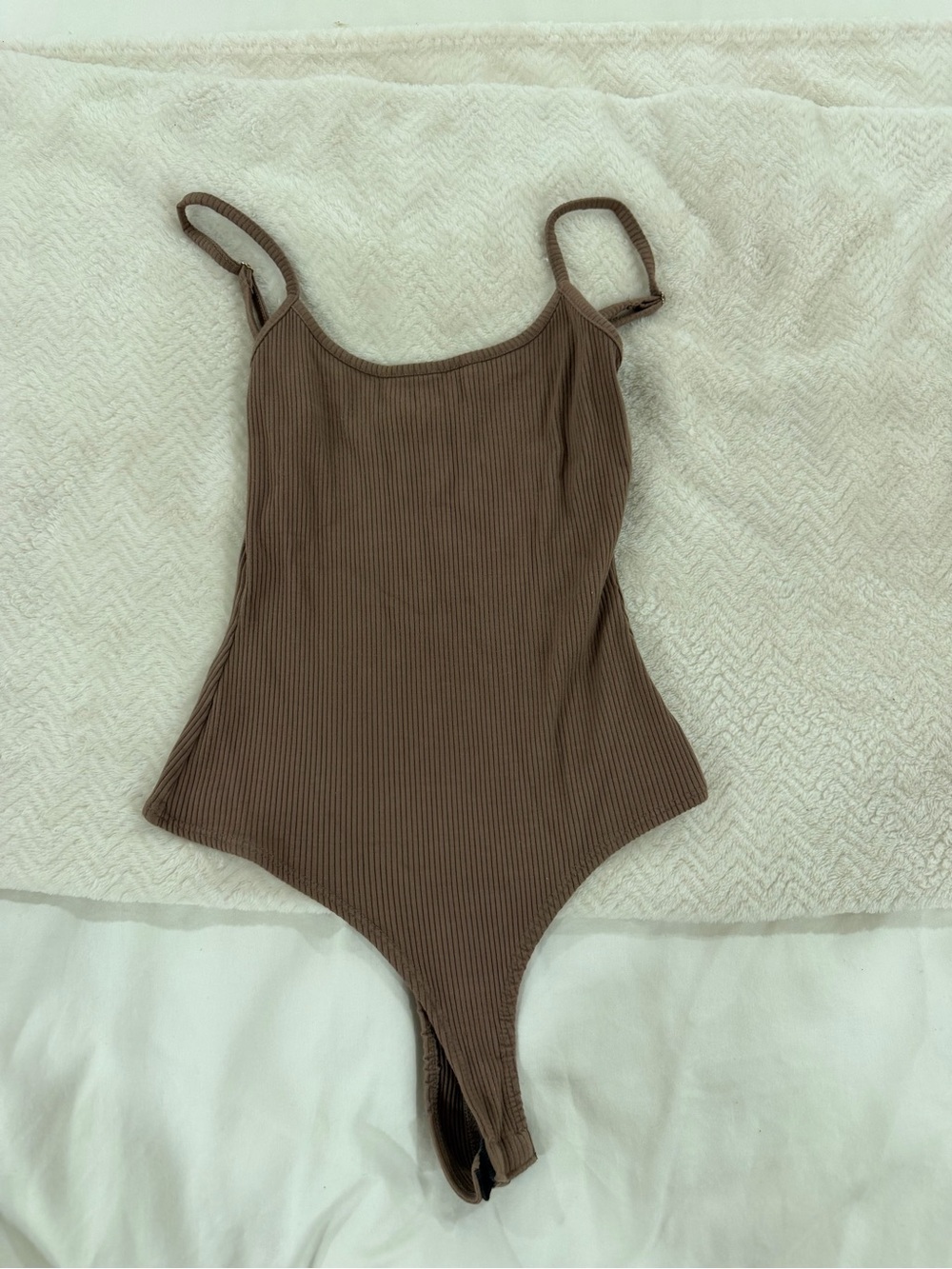 JLUXLABEL Ribbed Brown Thong Bodysuit